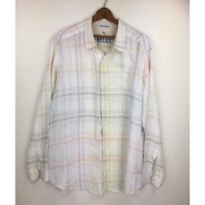 Tommy Bahama Men’s XXL White Plaid Linen Shirt